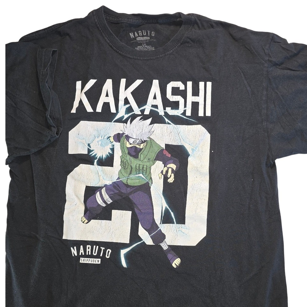 Naruto Shippuden CosPlay T-Shirt Mens Large‎ Black Kakashi Hatake Graphic Tee